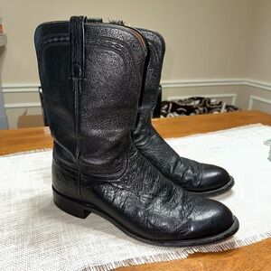 Lucchese Black Smooth Ostrich Cowboy Boots